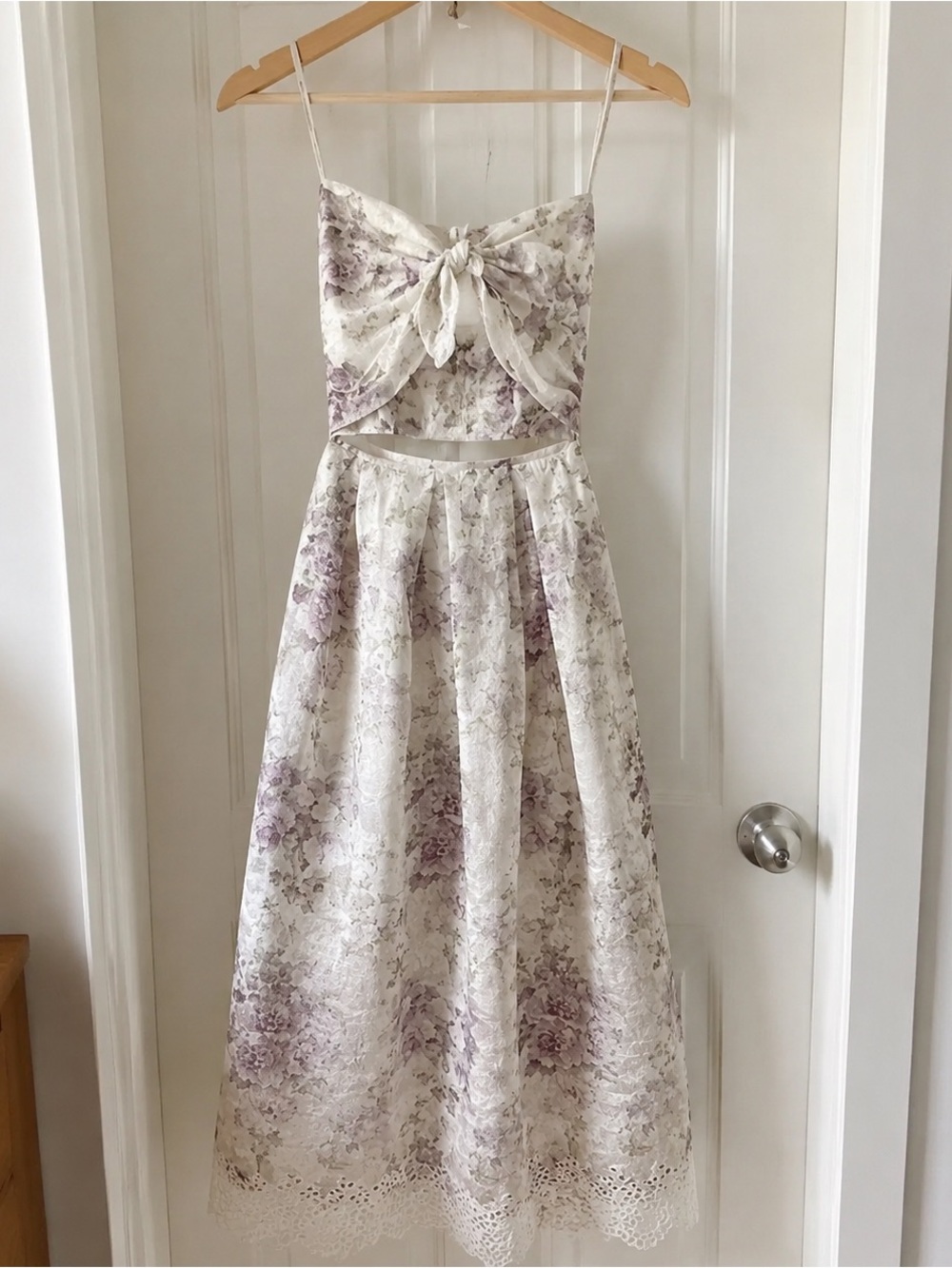 Zimmermann Cream and Lavender Floral Tie-Front Two-Piece Dress